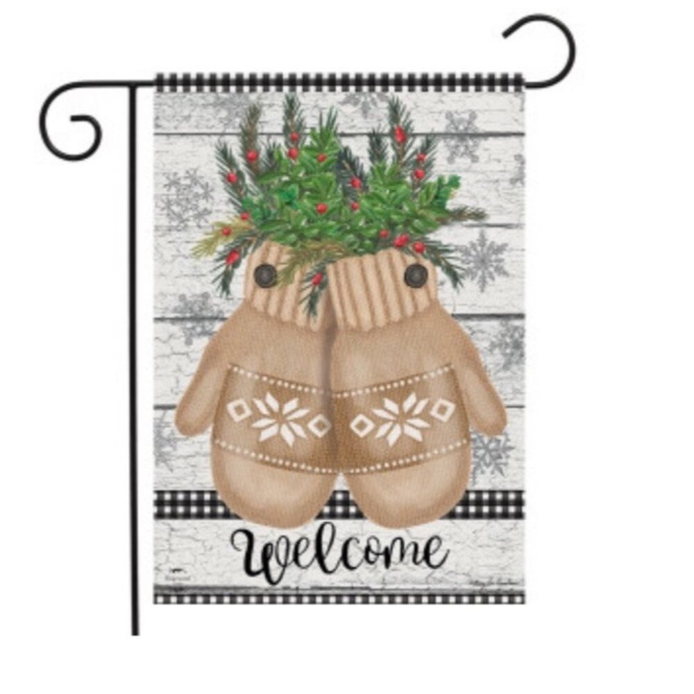 Christmas Garden Flag Farmhouse Mittens 12.5" x 18" Holiday Decor Winter Snow